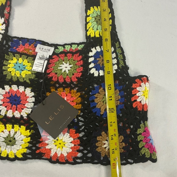LE LIS Crochet Granny Square Crop Tank Top Boho Festival Patchwork Cottage Large - Picture 7 of 8
